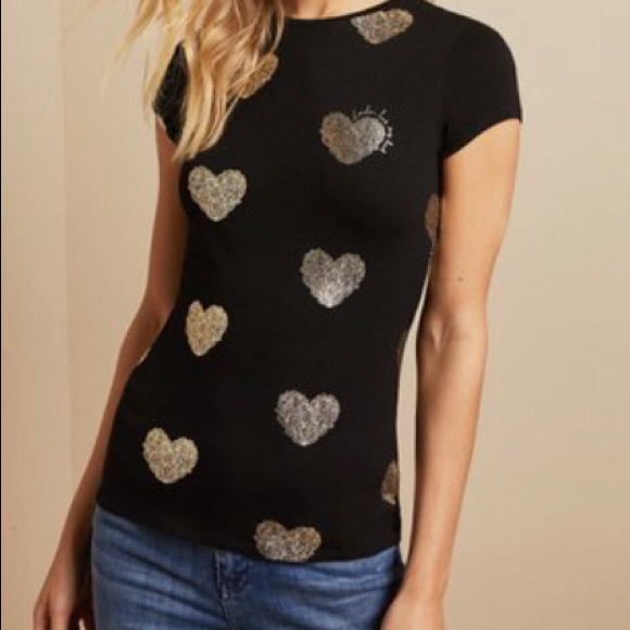 Ted Baker Tops - Ted baker black t shirt gold hearts